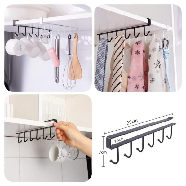 6-hook Under-the-shelf Mug Rack Kitchen Hanging Organizer - Pakisma