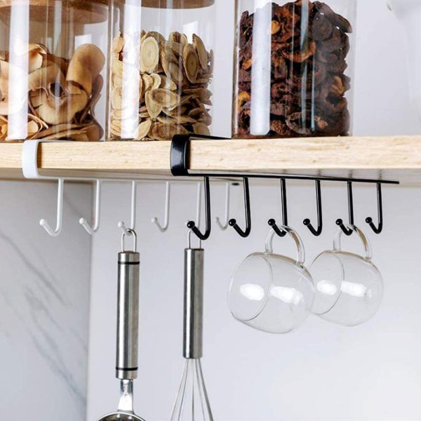 6-hook Under-the-shelf Mug Rack Kitchen Hanging Organizer - Pakisma